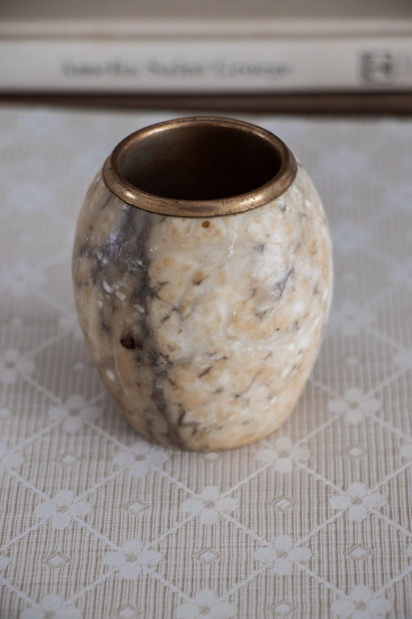 Vintage Alabaster Tea Light Holder/ Match Holder