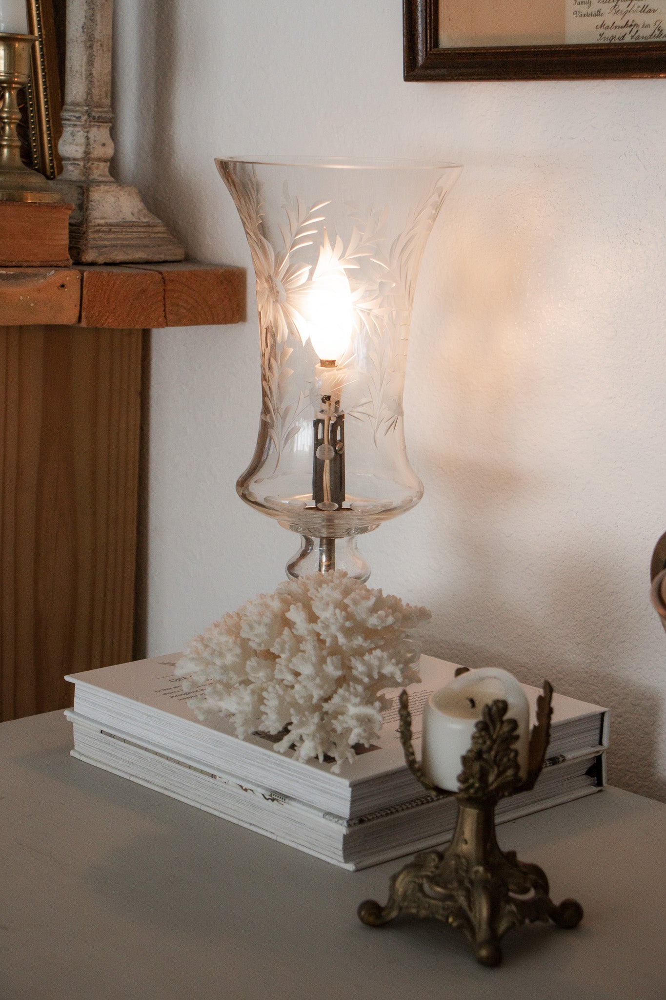 Vintage Etched Glass Lamp