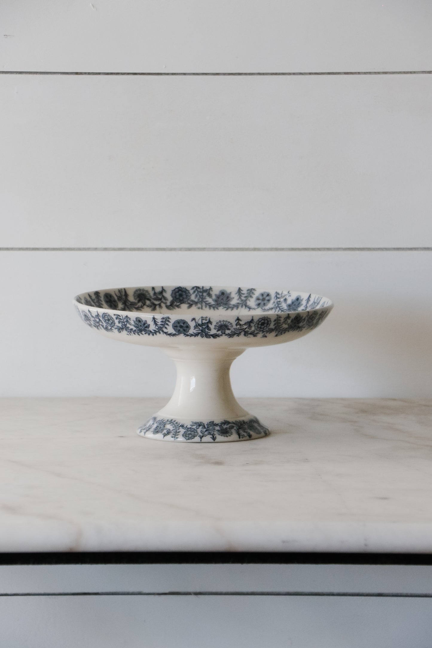 Antique Blue Floral Compote