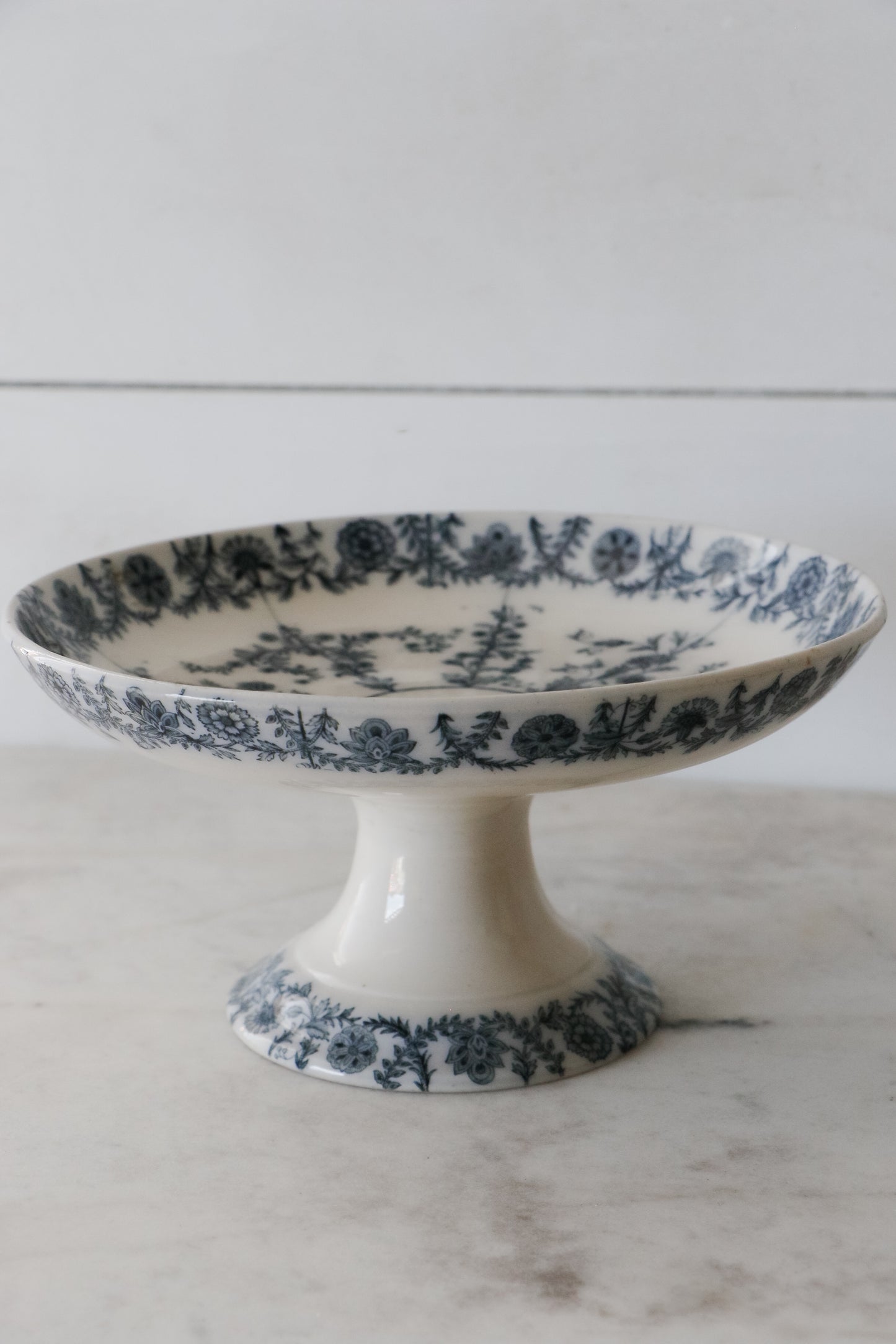 Antique Blue Floral Compote
