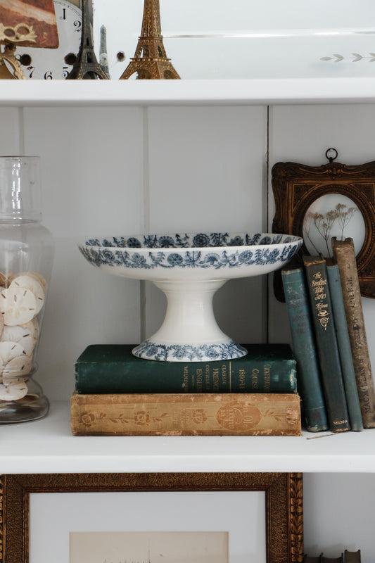 Antique Blue Floral Compote
