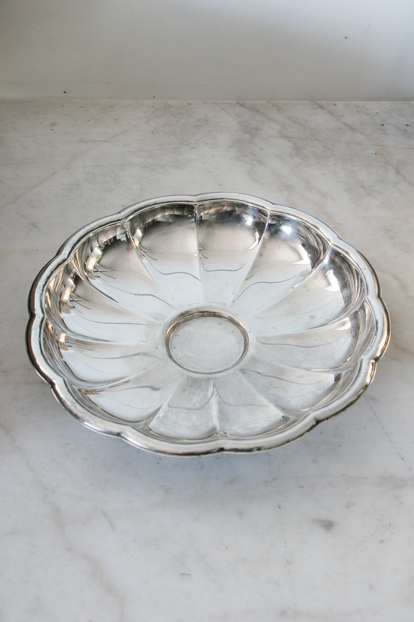 Vintage Silver Plate Scalloped Footed Tray