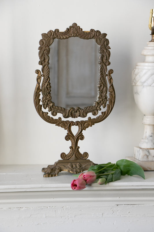 Antique Victorian Brass Tabletop Mirror